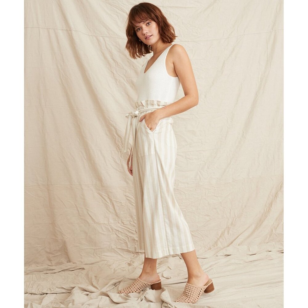 Marine Layer Caroline Pant Tan/White Stripe Small Wide Leg Capri Hemp Worn Once! - Picture 3 of 10